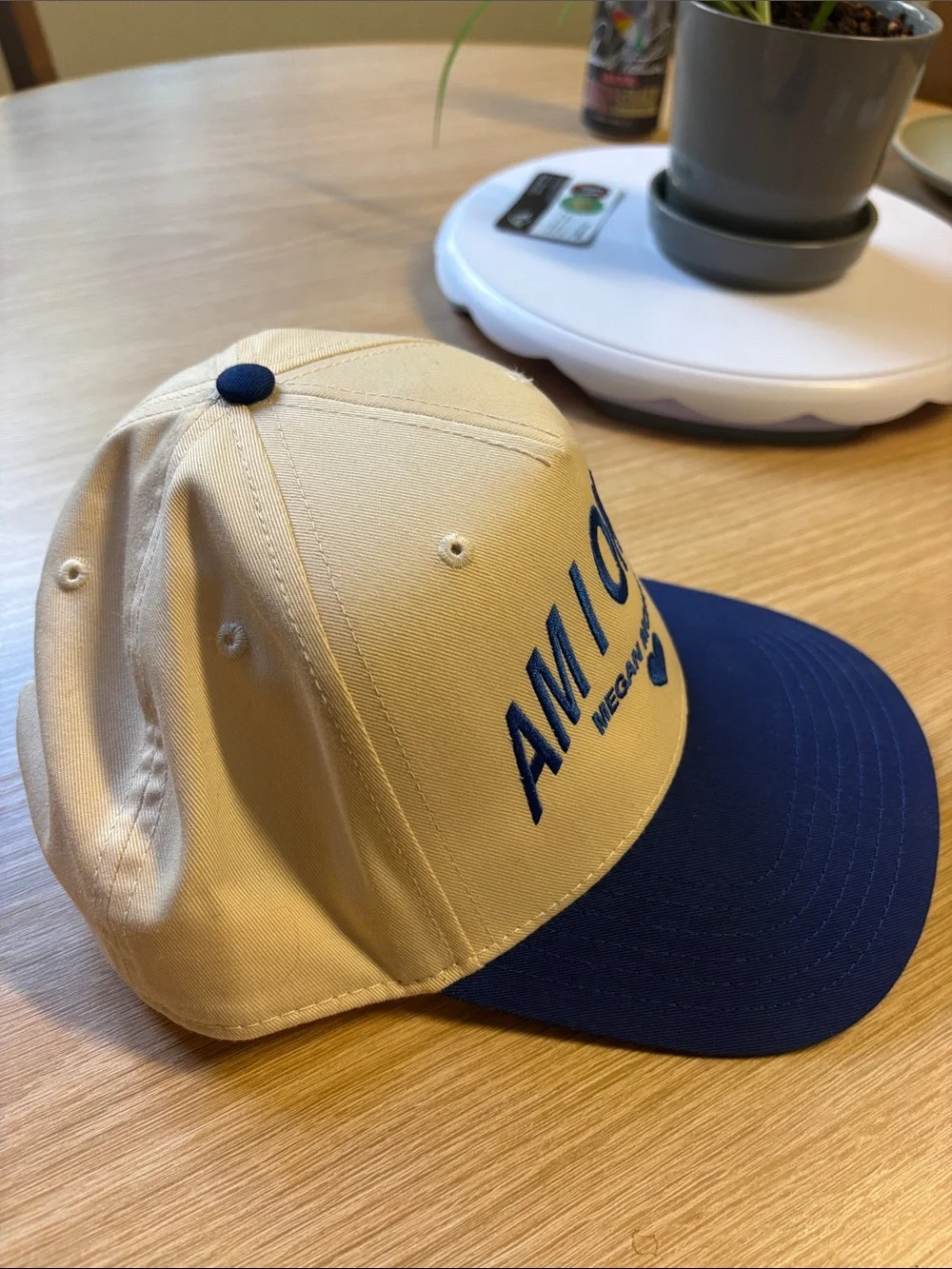 AM I OKAY? Embroidered Two-Tone Kids Cap - Yellow & Navy Megan Moroney